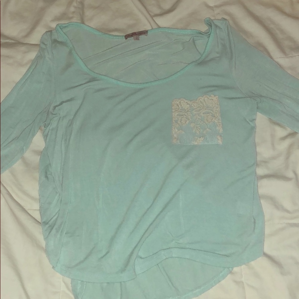Blue off the shoulder tee